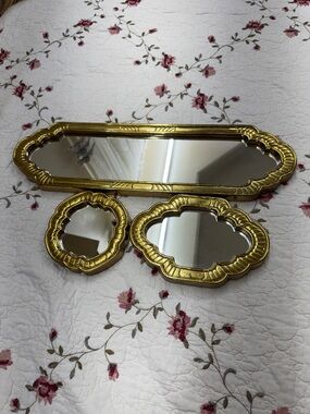 Home Interiors Gifts Mirrors Gold Wood Frame Wall Hanging Made In USA Set Of 3